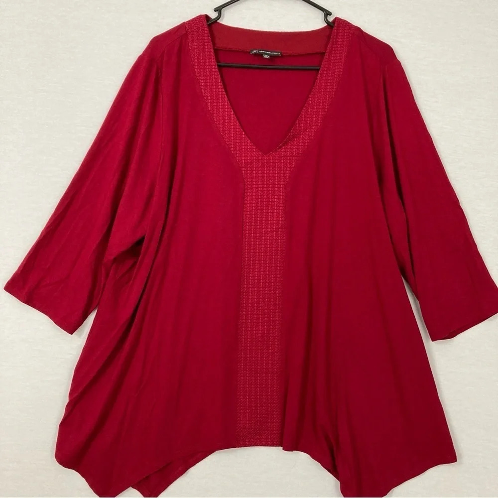 Adrianna Papell Red V‎ Neck Soft Stretch Office Career Blouse 3X